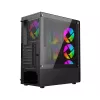 PC korpusas GEMBIRD Fornax 400X Midi Tower juodas — ATX, grūdintas stiklas, RGB ventiliatoriai, 4x 2,5 colio nišos, 2x USB 3.0