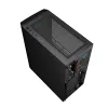 PC korpusas GEMBIRD Fornax 400X Midi Tower juodas — ATX, grūdintas stiklas, RGB ventiliatoriai, 4x 2,5 colio nišos, 2x USB 3.0