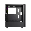 PC korpusas GEMBIRD Fornax 400X Midi Tower juodas — ATX, grūdintas stiklas, RGB ventiliatoriai, 4x 2,5 colio nišos, 2x USB 3.0
