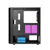 PC korpusas GEMBIRD Fornax 400X Midi Tower juodas — ATX, grūdintas stiklas, RGB ventiliatoriai, 4x 2,5 colio nišos, 2x USB 3.0