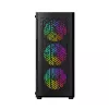 PC korpusas GEMBIRD Fornax 400X Midi Tower juodas — ATX, grūdintas stiklas, RGB ventiliatoriai, 4x 2,5 colio nišos, 2x USB 3.0