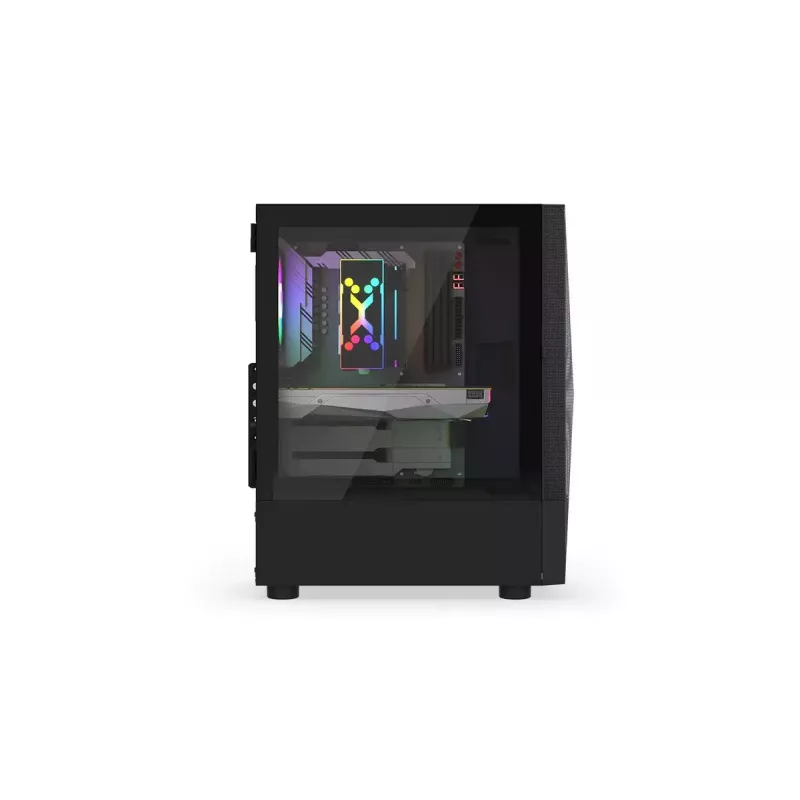 PC korpusas KRUX VAKO KRX0132 ATX juodas — grūdintas stiklas, RGB, palaiko Mini‑ATX, GPU iki 31 cm, CPU aušintuvas iki 15,9 cm