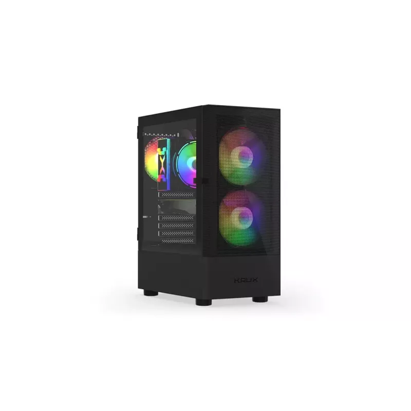 PC korpusas KRUX VAKO KRX0132 ATX juodas — grūdintas stiklas, RGB, palaiko Mini‑ATX, GPU iki 31 cm, CPU aušintuvas iki 15,9 cm