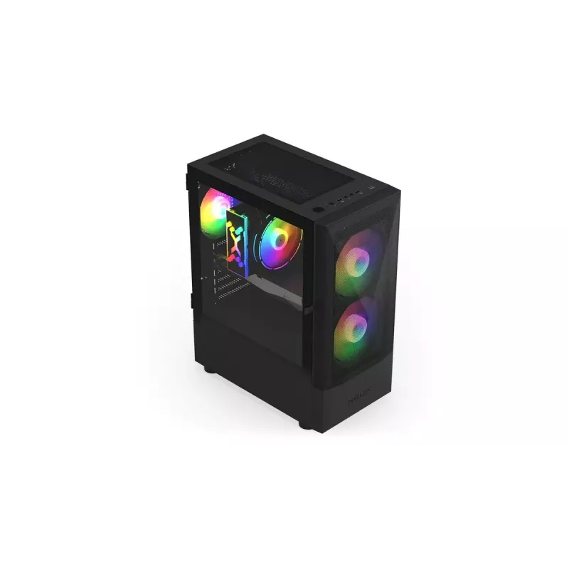 PC korpusas KRUX VAKO KRX0132 ATX juodas — grūdintas stiklas, RGB, palaiko Mini‑ATX, GPU iki 31 cm, CPU aušintuvas iki 15,9 cm