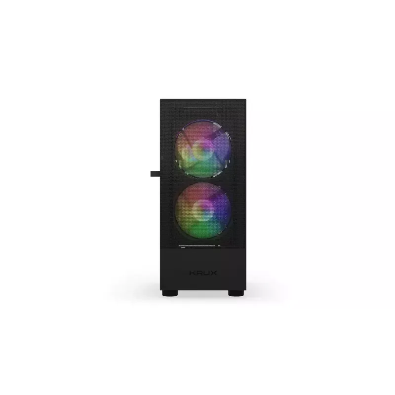 PC korpusas KRUX VAKO KRX0132 ATX juodas — grūdintas stiklas, RGB, palaiko Mini‑ATX, GPU iki 31 cm, CPU aušintuvas iki 15,9 cm