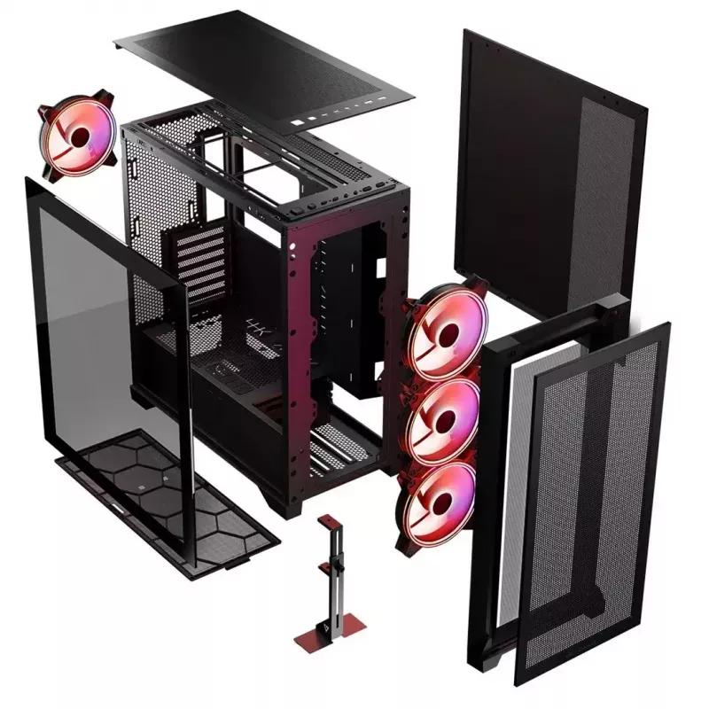 PC Case MODECOM VOLCANO EXPANSE S APEX ARGB MIDI Tower, grūdintas stiklas, USB-C, 3x140mm priekyje, palaiko ATX/microATX, GPU iki 430mm