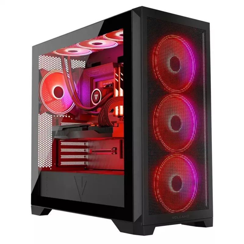 PC Case MODECOM VOLCANO EXPANSE S APEX ARGB MIDI Tower, grūdintas stiklas, USB-C, 3x140mm priekyje, palaiko ATX/microATX, GPU iki 430mm
