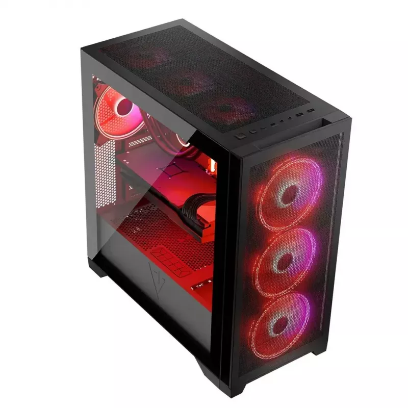 PC Case MODECOM VOLCANO EXPANSE S APEX ARGB MIDI Tower, grūdintas stiklas, USB-C, 3x140mm priekyje, palaiko ATX/microATX, GPU iki 430mm