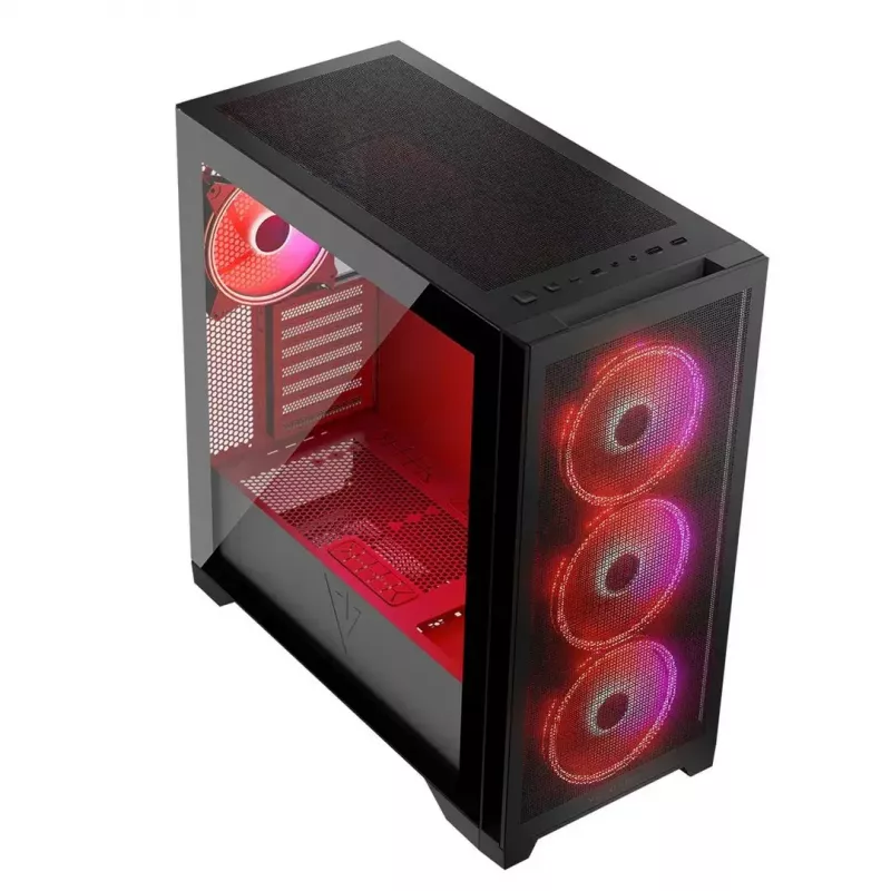 PC Case MODECOM VOLCANO EXPANSE S APEX ARGB MIDI Tower, grūdintas stiklas, USB-C, 3x140mm priekyje, palaiko ATX/microATX, GPU iki 430mm