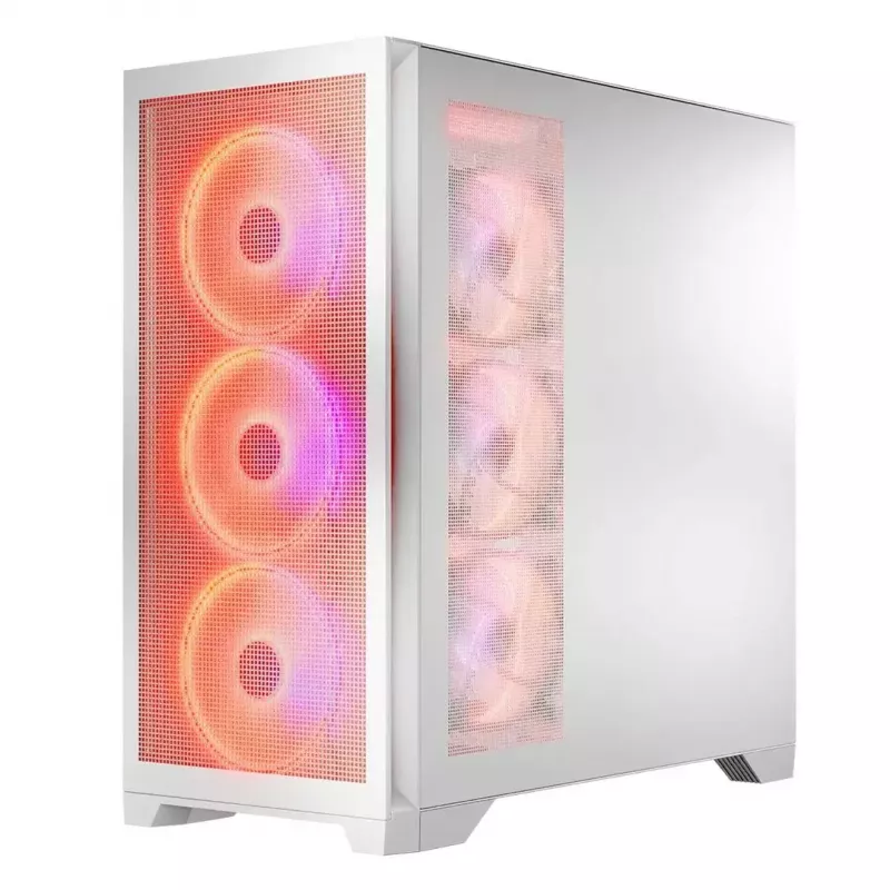 PC korpusas MODECOM VOLCANO EXPANSE S APEX ARGB Midi Tower baltas — grūdintas stiklas, ARGB, palaiko micro ATX, GPU iki 430 mm