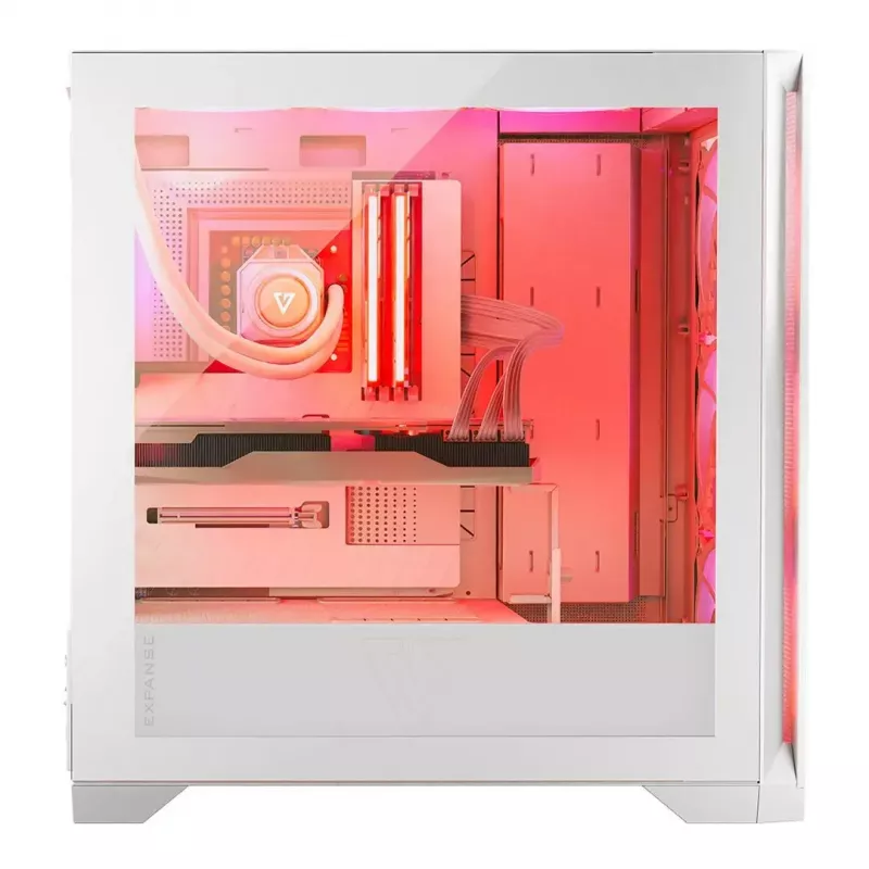 PC korpusas MODECOM VOLCANO EXPANSE S APEX ARGB Midi Tower baltas — grūdintas stiklas, ARGB, palaiko micro ATX, GPU iki 430 mm