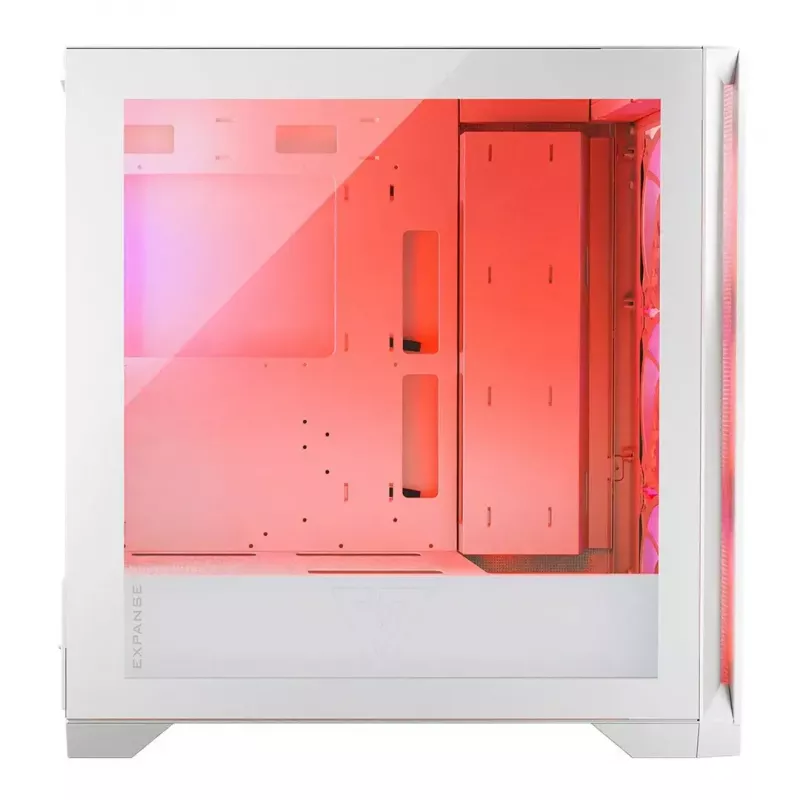 PC korpusas MODECOM VOLCANO EXPANSE S APEX ARGB Midi Tower baltas — grūdintas stiklas, ARGB, palaiko micro ATX, GPU iki 430 mm