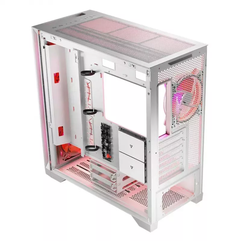 PC korpusas MODECOM VOLCANO EXPANSE S APEX ARGB Midi Tower baltas — grūdintas stiklas, ARGB, palaiko micro ATX, GPU iki 430 mm