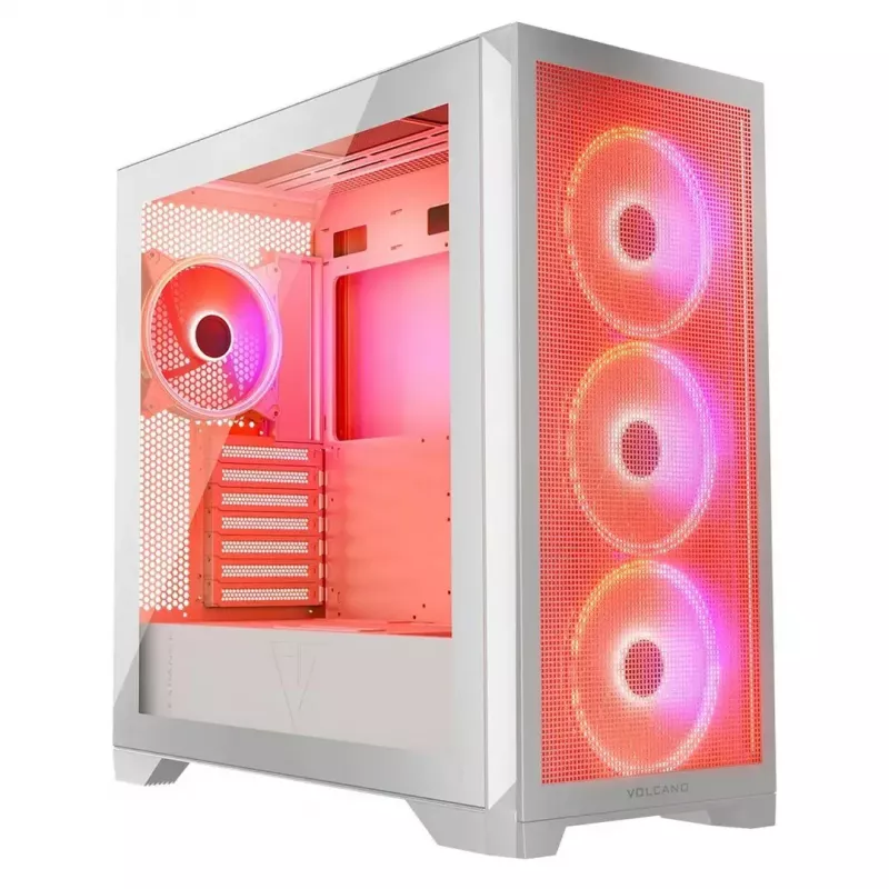 PC korpusas MODECOM VOLCANO EXPANSE S APEX ARGB Midi Tower baltas — grūdintas stiklas, ARGB, palaiko micro ATX, GPU iki 430 mm