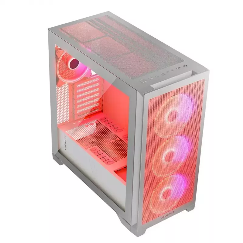 PC korpusas MODECOM VOLCANO EXPANSE S APEX ARGB Midi Tower baltas — grūdintas stiklas, ARGB, palaiko micro ATX, GPU iki 430 mm