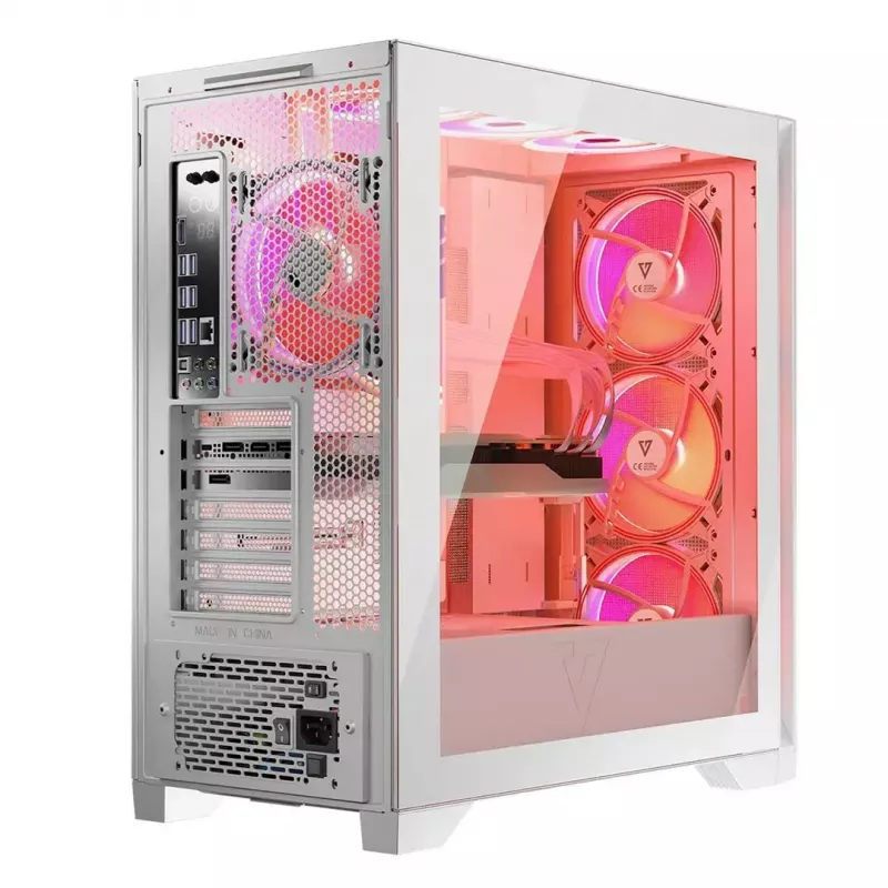 PC korpusas MODECOM VOLCANO EXPANSE S APEX ARGB Midi Tower baltas — grūdintas stiklas, ARGB, palaiko micro ATX, GPU iki 430 mm