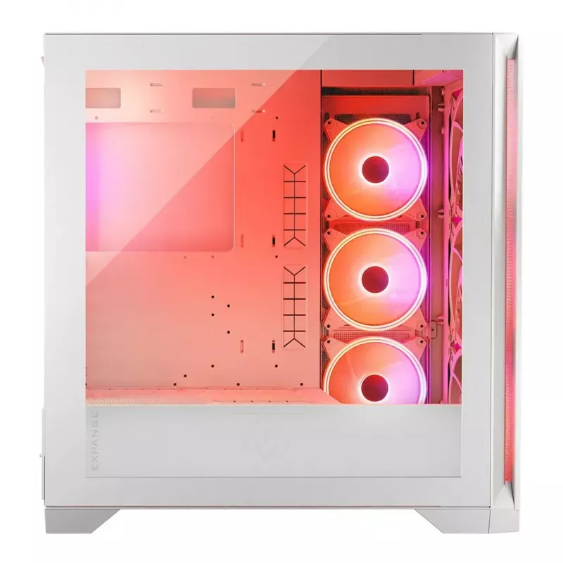 PC korpusas MODECOM VOLCANO EXPANSE S APEX ARGB Midi Tower baltas — grūdintas stiklas, ARGB, palaiko micro ATX, GPU iki 430 mm