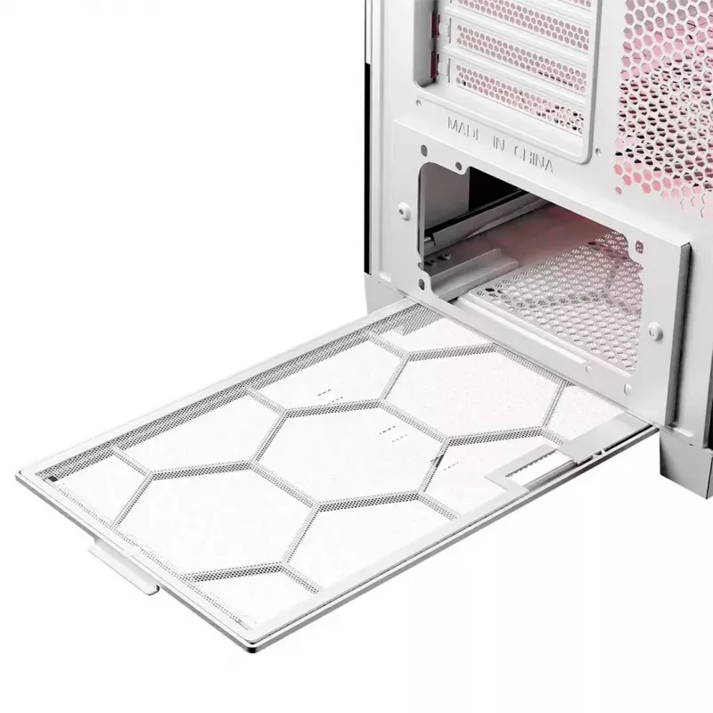 PC korpusas MODECOM VOLCANO EXPANSE S APEX ARGB Midi Tower baltas — grūdintas stiklas, ARGB, palaiko micro ATX, GPU iki 430 mm