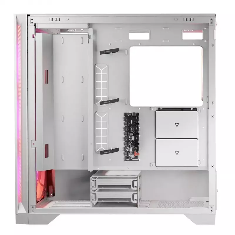 PC korpusas MODECOM VOLCANO EXPANSE S APEX ARGB Midi Tower baltas — grūdintas stiklas, ARGB, palaiko micro ATX, GPU iki 430 mm