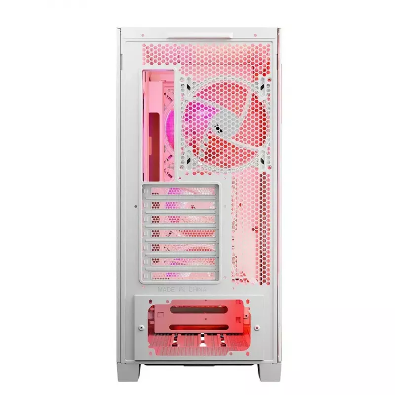 PC korpusas MODECOM VOLCANO EXPANSE S APEX ARGB Midi Tower baltas — grūdintas stiklas, ARGB, palaiko micro ATX, GPU iki 430 mm