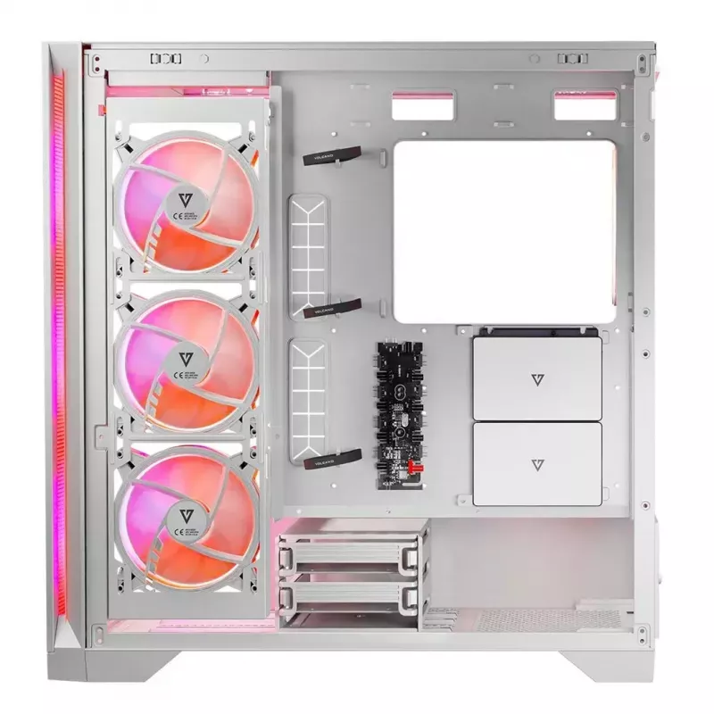 PC korpusas MODECOM VOLCANO EXPANSE S APEX ARGB Midi Tower baltas — grūdintas stiklas, ARGB, palaiko micro ATX, GPU iki 430 mm