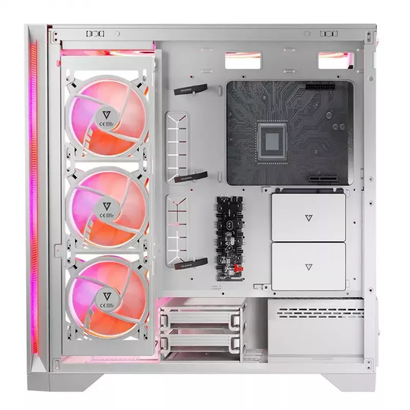 PC korpusas MODECOM VOLCANO EXPANSE S APEX ARGB Midi Tower baltas — grūdintas stiklas, ARGB, palaiko micro ATX, GPU iki 430 mm