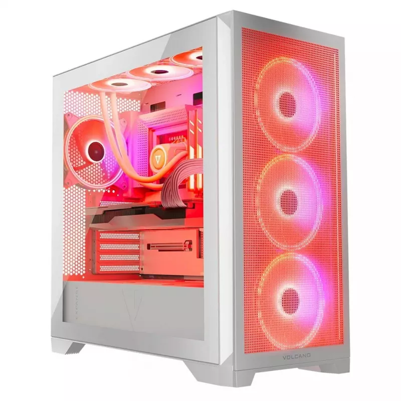 PC korpusas MODECOM VOLCANO EXPANSE S APEX ARGB Midi Tower baltas — grūdintas stiklas, ARGB, palaiko micro ATX, GPU iki 430 mm
