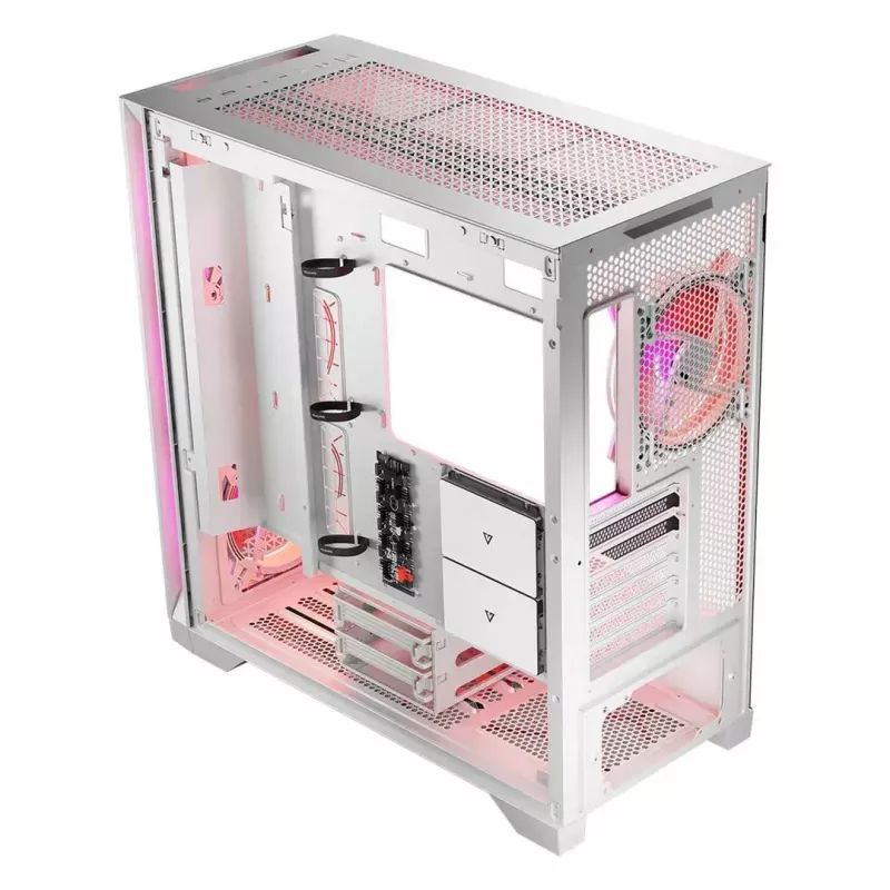 PC Case MODECOM VOLCANO EXPANSE T APEX ARGB MIDI White — grūdintas stiklas, ARGB, USB-C, palaiko mikro-ATX, GPU iki 430 mm