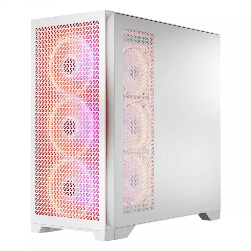 PC Case MODECOM VOLCANO EXPANSE T APEX ARGB MIDI White — grūdintas stiklas, ARGB, USB-C, palaiko mikro-ATX, GPU iki 430 mm