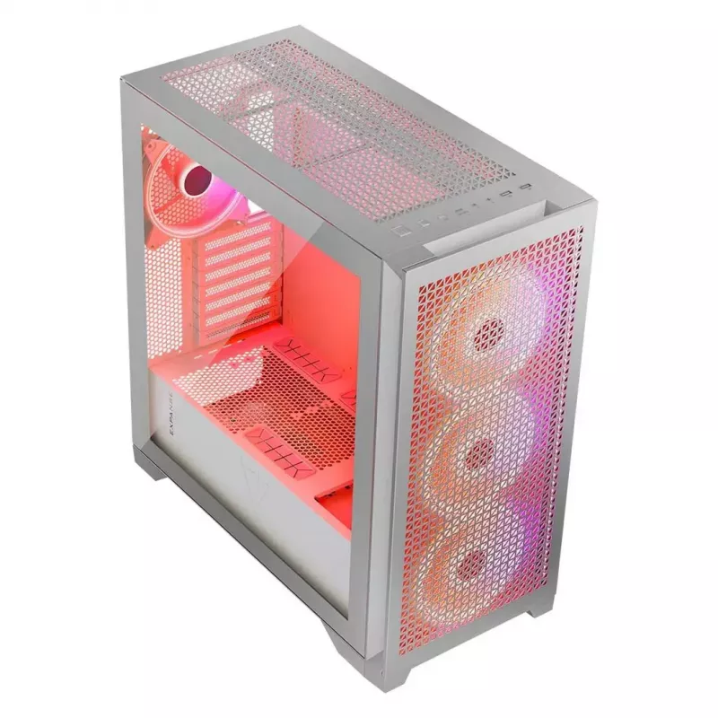 PC Case MODECOM VOLCANO EXPANSE T APEX ARGB MIDI White — grūdintas stiklas, ARGB, USB-C, palaiko mikro-ATX, GPU iki 430 mm