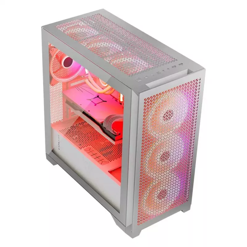 PC Case MODECOM VOLCANO EXPANSE T APEX ARGB MIDI White — grūdintas stiklas, ARGB, USB-C, palaiko mikro-ATX, GPU iki 430 mm
