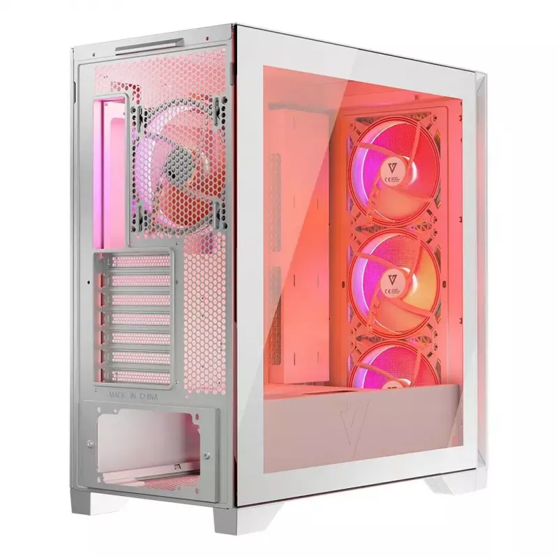 PC Case MODECOM VOLCANO EXPANSE T APEX ARGB MIDI White — grūdintas stiklas, ARGB, USB-C, palaiko mikro-ATX, GPU iki 430 mm