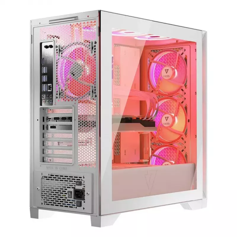 PC Case MODECOM VOLCANO EXPANSE T APEX ARGB MIDI White — grūdintas stiklas, ARGB, USB-C, palaiko mikro-ATX, GPU iki 430 mm