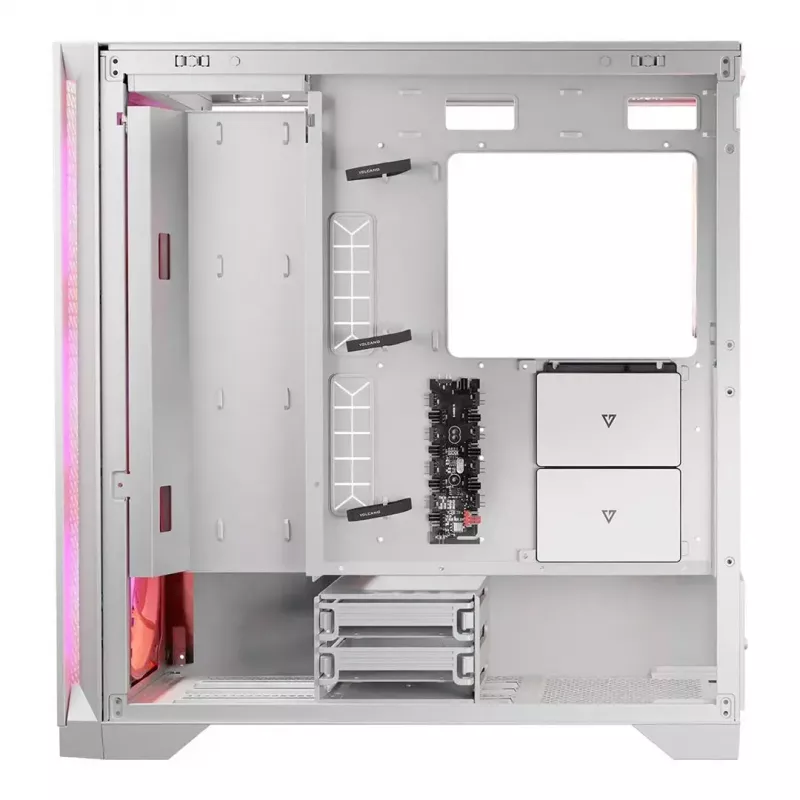 PC Case MODECOM VOLCANO EXPANSE T APEX ARGB MIDI White — grūdintas stiklas, ARGB, USB-C, palaiko mikro-ATX, GPU iki 430 mm