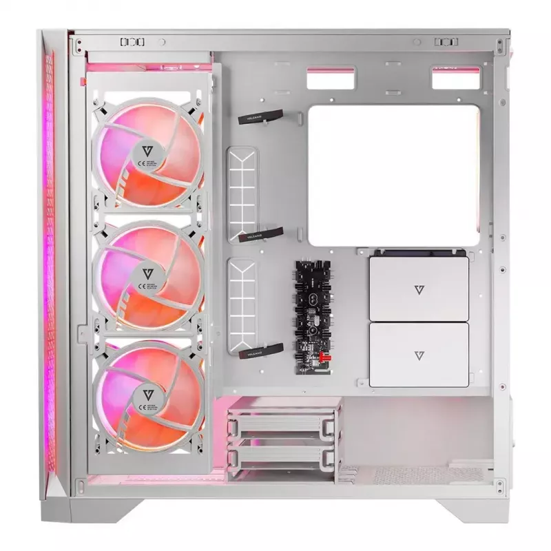 PC Case MODECOM VOLCANO EXPANSE T APEX ARGB MIDI White — grūdintas stiklas, ARGB, USB-C, palaiko mikro-ATX, GPU iki 430 mm