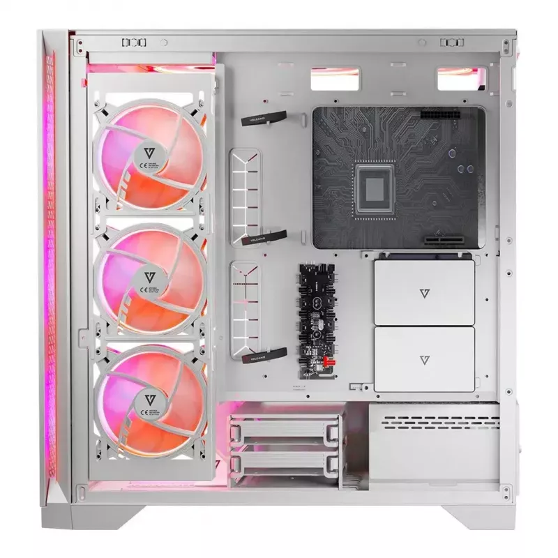 PC Case MODECOM VOLCANO EXPANSE T APEX ARGB MIDI White — grūdintas stiklas, ARGB, USB-C, palaiko mikro-ATX, GPU iki 430 mm