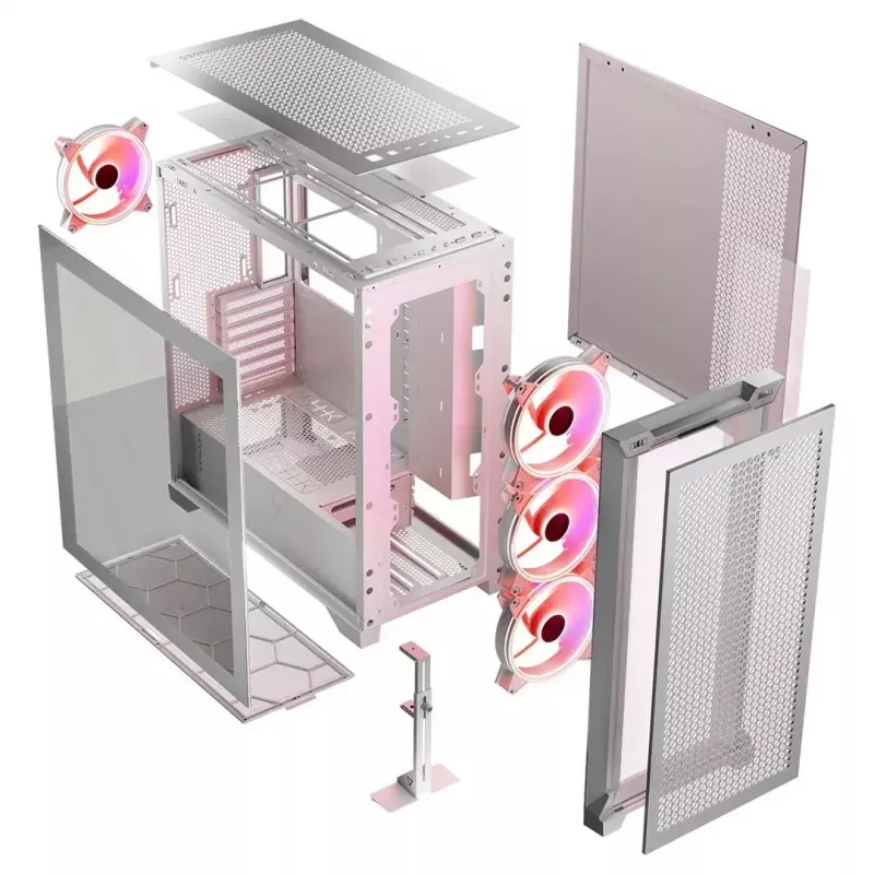 PC Case MODECOM VOLCANO EXPANSE T APEX ARGB MIDI White — grūdintas stiklas, ARGB, USB-C, palaiko mikro-ATX, GPU iki 430 mm