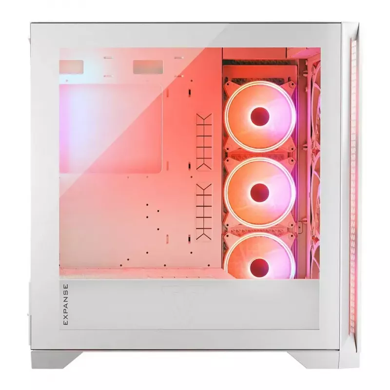 PC Case MODECOM VOLCANO EXPANSE T APEX ARGB MIDI White — grūdintas stiklas, ARGB, USB-C, palaiko mikro-ATX, GPU iki 430 mm