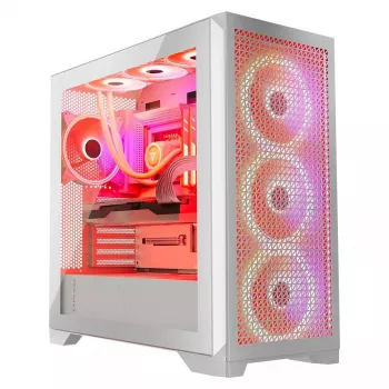 PC Case MODECOM VOLCANO EXPANSE T APEX ARGB MIDI White — grūdintas stiklas, ARGB, USB-C, palaiko mikro-ATX, GPU iki 430 mm