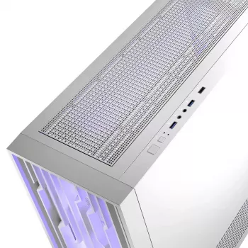 PC korpusas MODECOM Volcano Perun Apex ARGB baltas — Midi Tower, grūdintas stiklas, ARGB, USB-C, palaiko micro ATX, GPU iki 39 cm