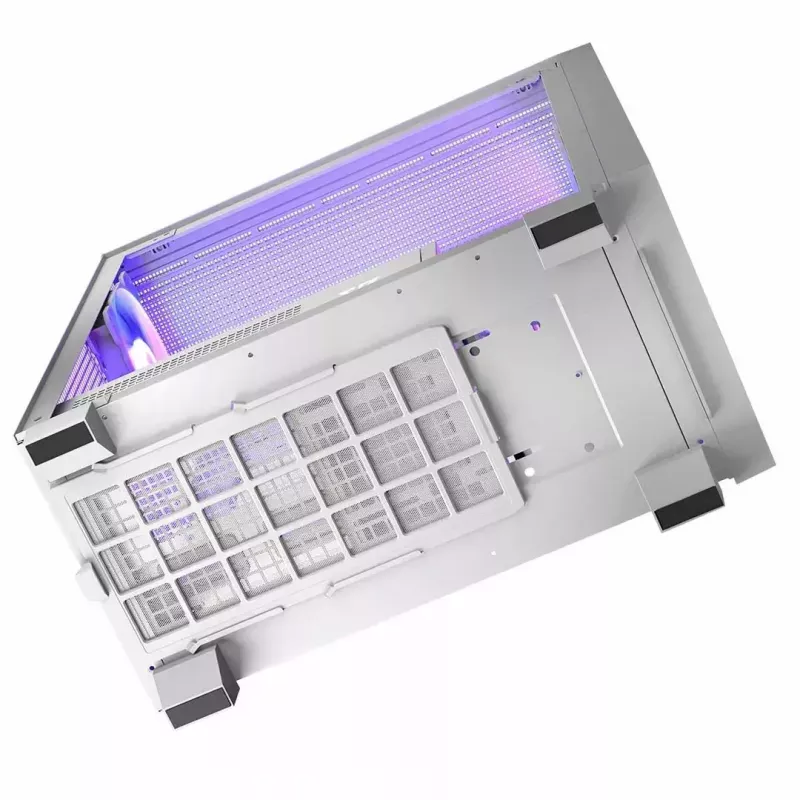 PC korpusas MODECOM Volcano Perun Apex ARGB baltas — Midi Tower, grūdintas stiklas, ARGB, USB-C, palaiko micro ATX, GPU iki 39 cm