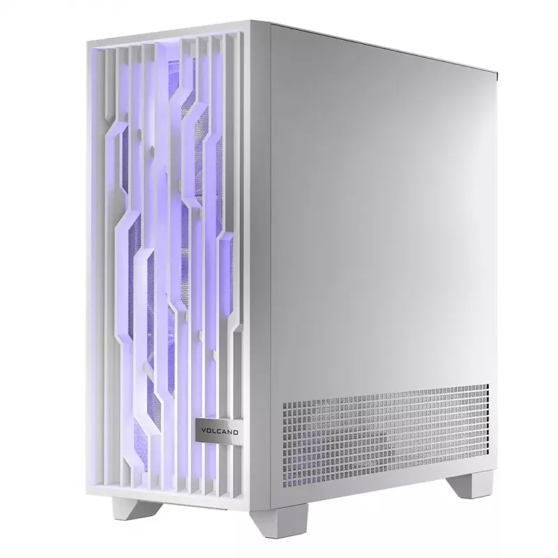 PC korpusas MODECOM Volcano Perun Apex ARGB baltas — Midi Tower, grūdintas stiklas, ARGB, USB-C, palaiko micro ATX, GPU iki 39 cm