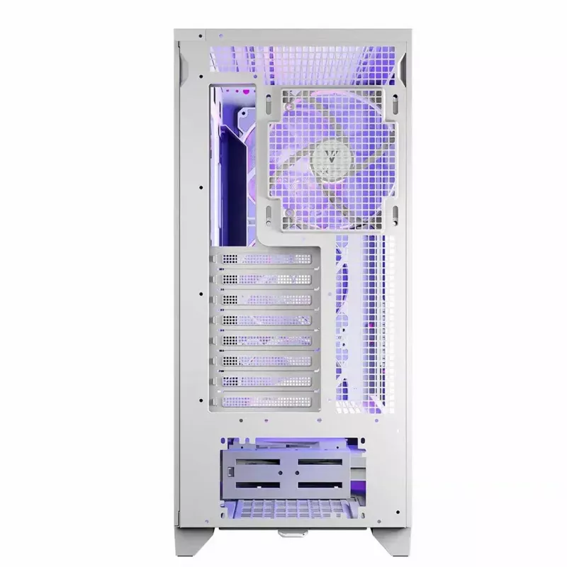 PC korpusas MODECOM Volcano Perun Apex ARGB baltas — Midi Tower, grūdintas stiklas, ARGB, USB-C, palaiko micro ATX, GPU iki 39 cm
