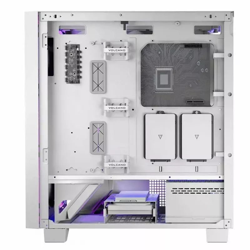 PC korpusas MODECOM Volcano Perun Apex ARGB baltas — Midi Tower, grūdintas stiklas, ARGB, USB-C, palaiko micro ATX, GPU iki 39 cm
