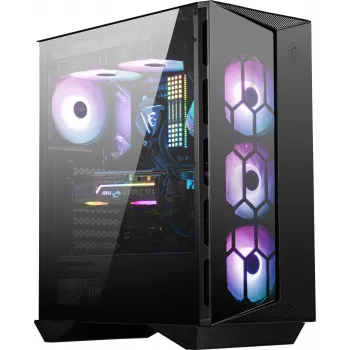 MSI MPG GUNGNIR 110R Mid Tower žaidimų kompiuterio korpusas juodas, USB 3.2 Gen2 Type C, 4x 120mm ARGB ventiliatoriai, Mystic Light sinchronizavimas, 1 į 6 ARGB valdymo plokštė, 2x grūdinto stiklo plokštės, ATX, mATX, mini-ITX