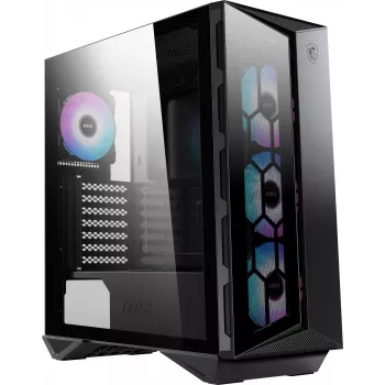 MSI MPG GUNGNIR 110R Mid Tower žaidimų kompiuterio korpusas juodas, USB 3.2 Gen2 Type C, 4x 120mm ARGB ventiliatoriai, Mystic Light sinchronizavimas, 1 į 6 ARGB valdymo plokštė, 2x grūdinto stiklo plokštės, ATX, mATX, mini-ITX