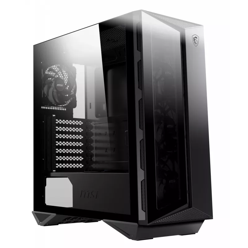 MSI MPG GUNGNIR 110R Mid Tower žaidimų kompiuterio korpusas juodas, USB 3.2 Gen2 Type C, 4x 120mm ARGB ventiliatoriai, Mystic Light sinchronizavimas, 1 į 6 ARGB valdymo plokštė, 2x grūdinto stiklo plokštės, ATX, mATX, mini-ITX