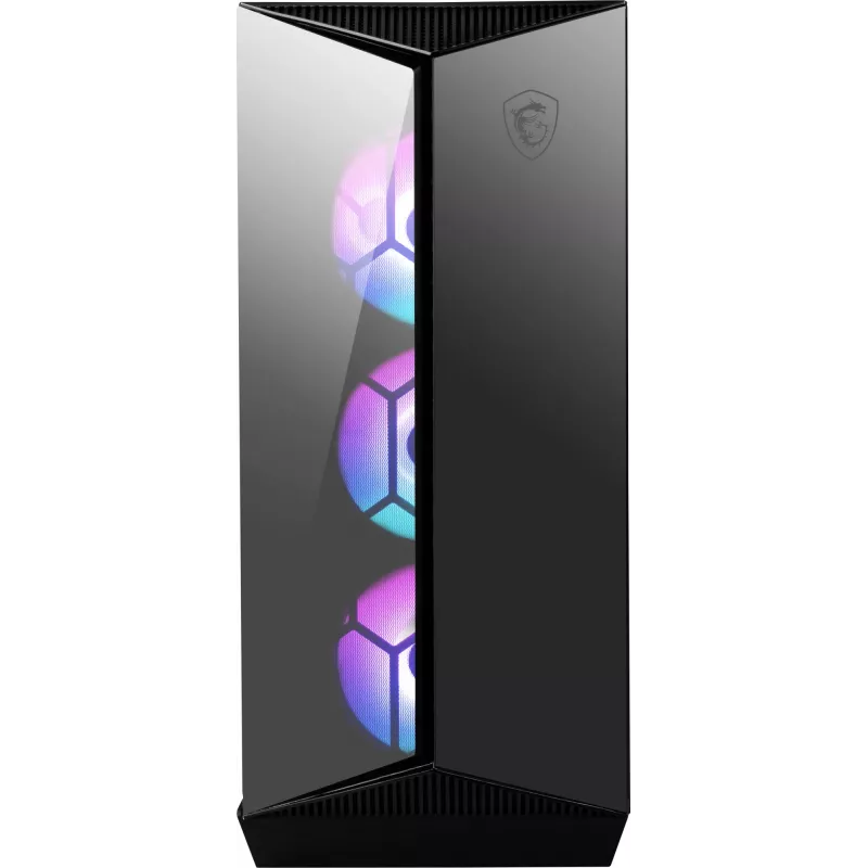 MSI MPG GUNGNIR 110R Mid Tower žaidimų kompiuterio korpusas juodas, USB 3.2 Gen2 Type C, 4x 120mm ARGB ventiliatoriai, Mystic Light sinchronizavimas, 1 į 6 ARGB valdymo plokštė, 2x grūdinto stiklo plokštės, ATX, mATX, mini-ITX