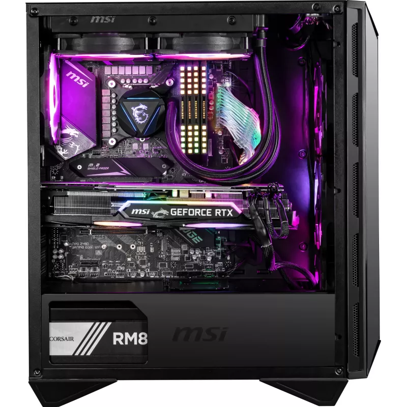 MSI MPG GUNGNIR 110R Mid Tower žaidimų kompiuterio korpusas juodas, USB 3.2 Gen2 Type C, 4x 120mm ARGB ventiliatoriai, Mystic Light sinchronizavimas, 1 į 6 ARGB valdymo plokštė, 2x grūdinto stiklo plokštės, ATX, mATX, mini-ITX