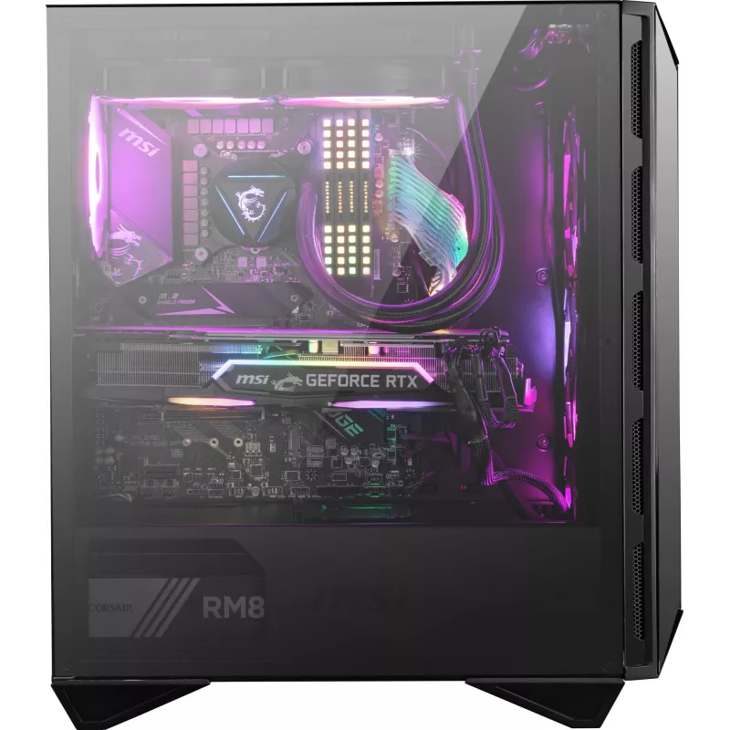 MSI MPG GUNGNIR 110R Mid Tower žaidimų kompiuterio korpusas juodas, USB 3.2 Gen2 Type C, 4x 120mm ARGB ventiliatoriai, Mystic Light sinchronizavimas, 1 į 6 ARGB valdymo plokštė, 2x grūdinto stiklo plokštės, ATX, mATX, mini-ITX